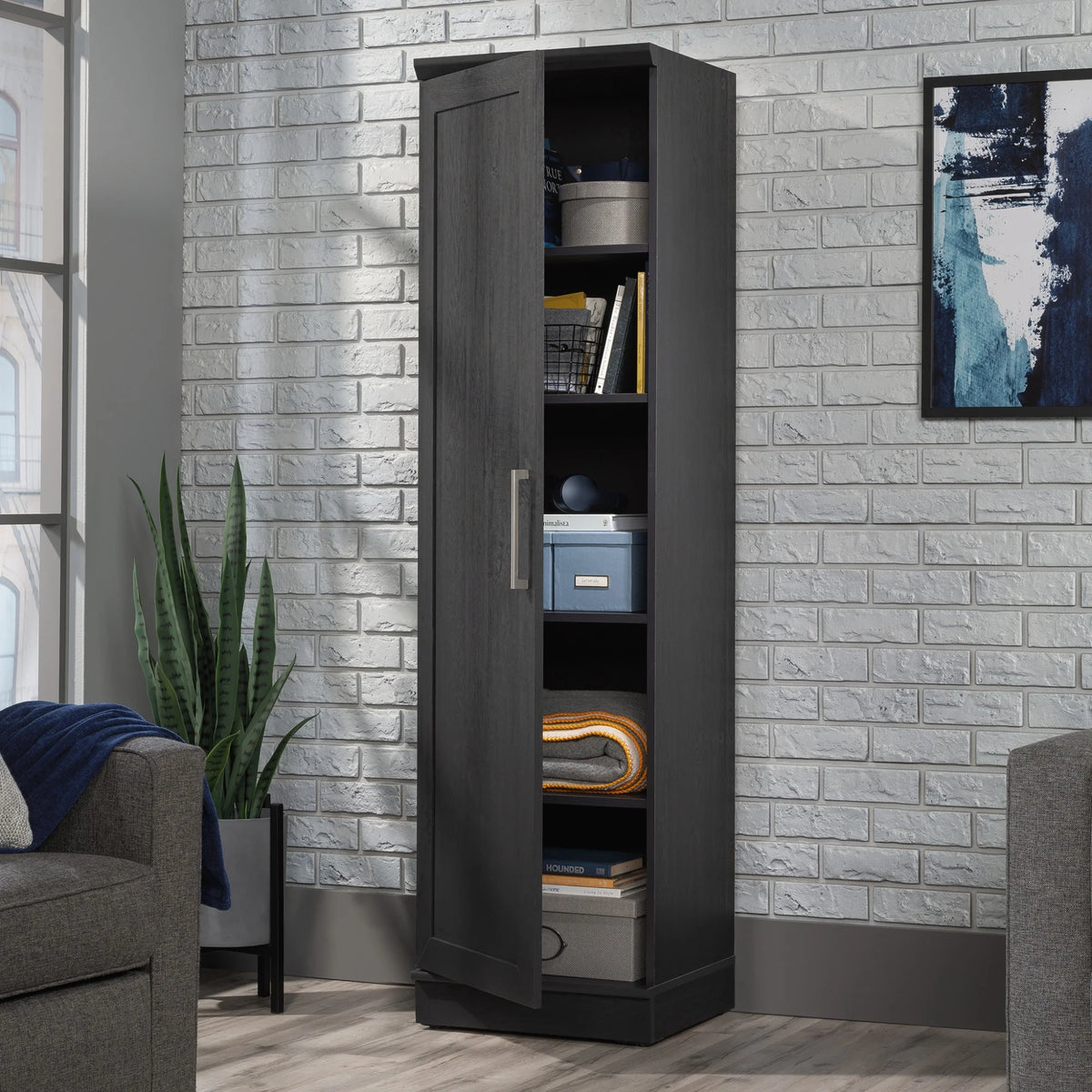 Engineered Wood Single Door Pantry in Raven Oak Finish G516861