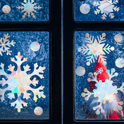76 Pcs Extra Large Snowflake Window Clings 9.8 Inch Winter Iridescent Window Sticker Non Adhesive H4452