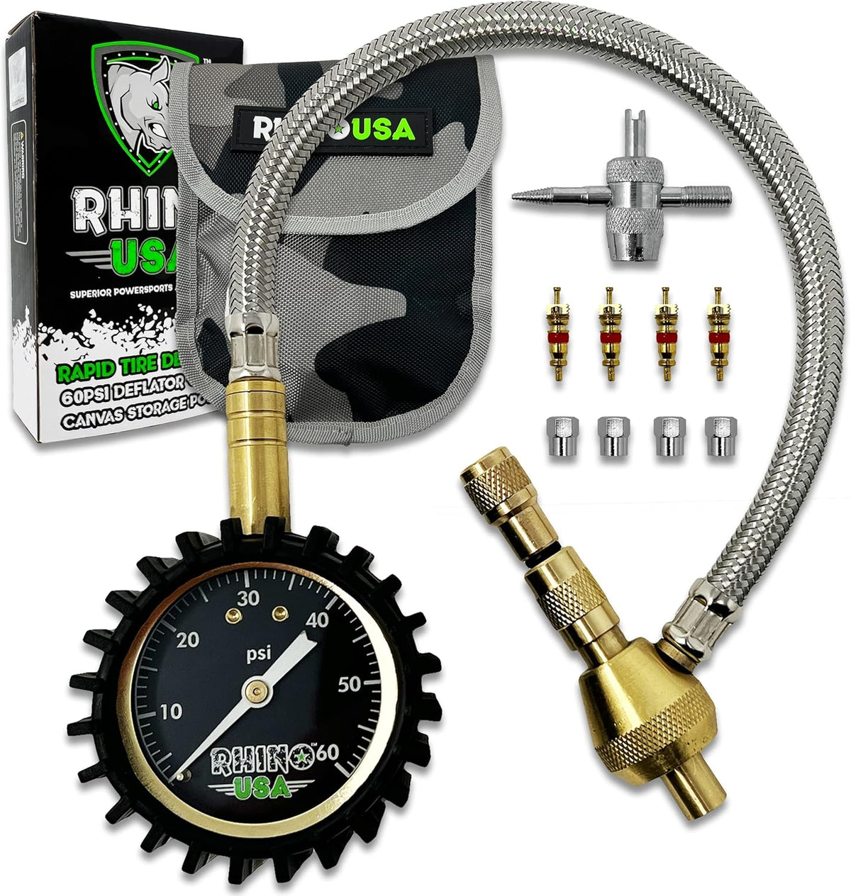 Adjustable Tire Deflators with Gauge 0-60psi Automatic Tire Air Down Tool W98505