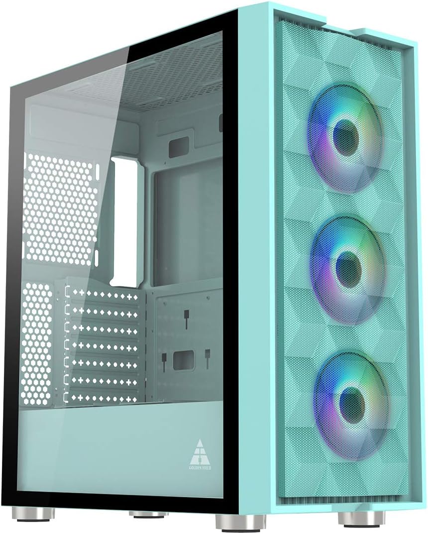 Mint Green Computer Case Mid Tower with LED Fans Q27200