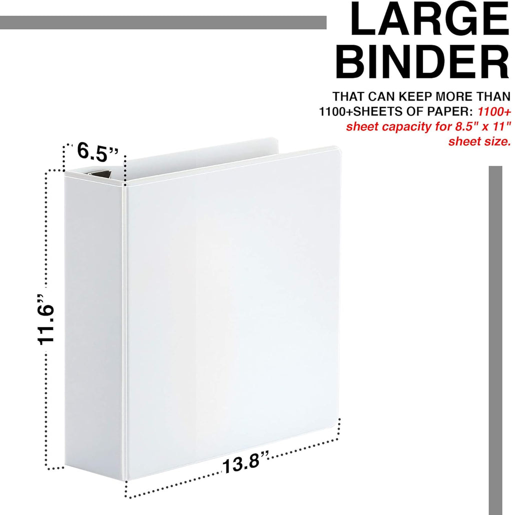 4 Pack 6 Inch Capacity D Ring Binder with Pockets White M9866