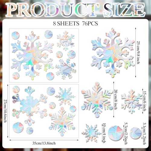 76 Pcs Extra Large Snowflake Window Clings 9.8 Inch Winter Iridescent Window Sticker Non Adhesive H4452