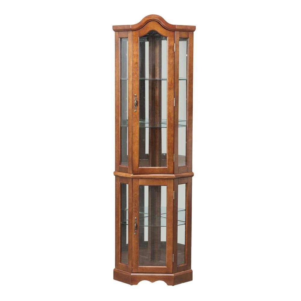 Floor Standing Wood Corner China Cabinet with Glass Shelves U9790