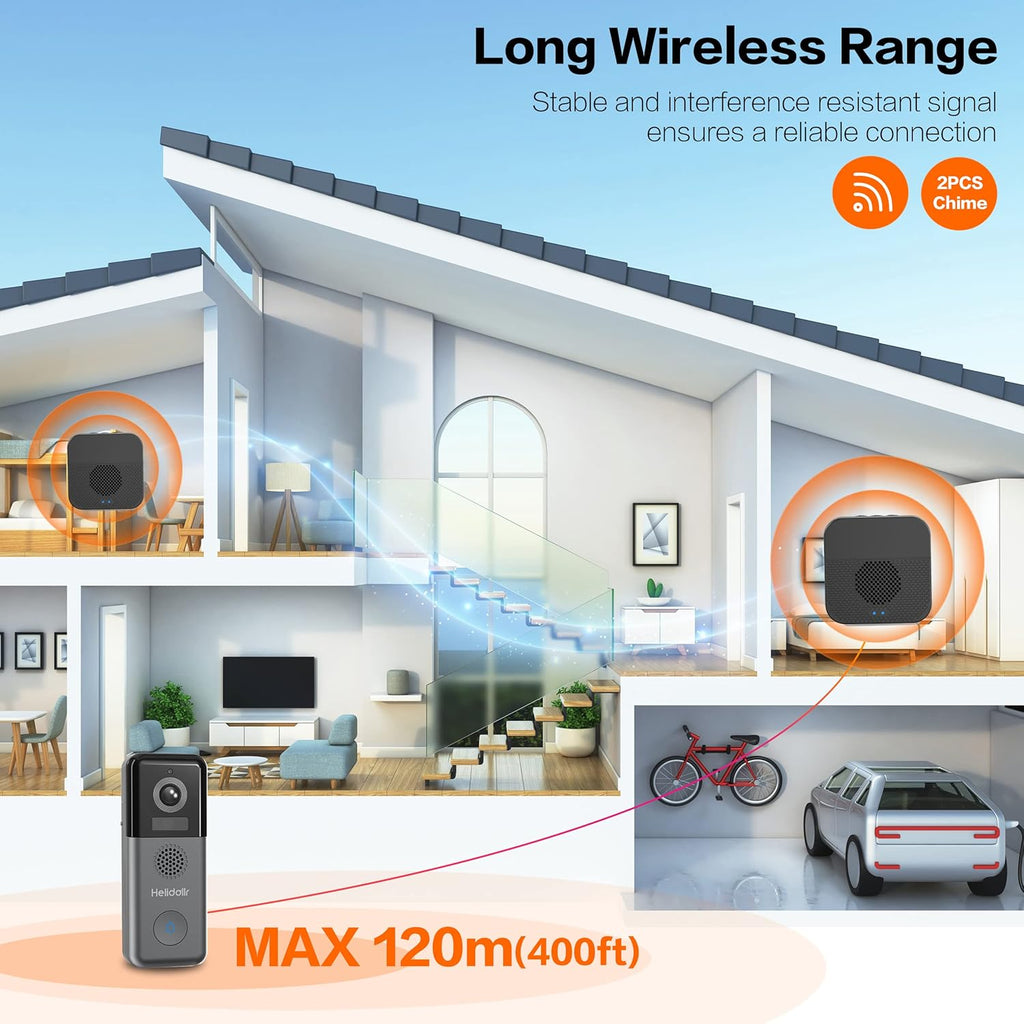2K Wireless Video Doorbell Camera with 2-Way Audio Motion Detection Night Vision T76187