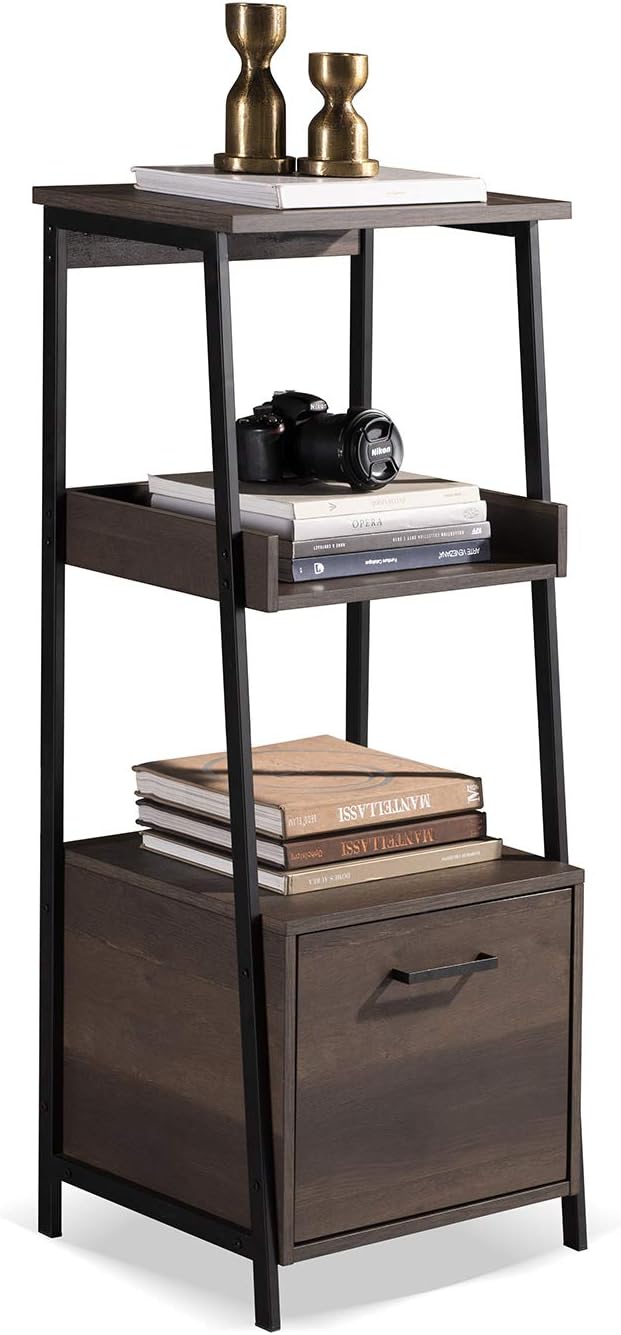 Smoky Oak Bookcase with Storage Shelf and Drawer V61745