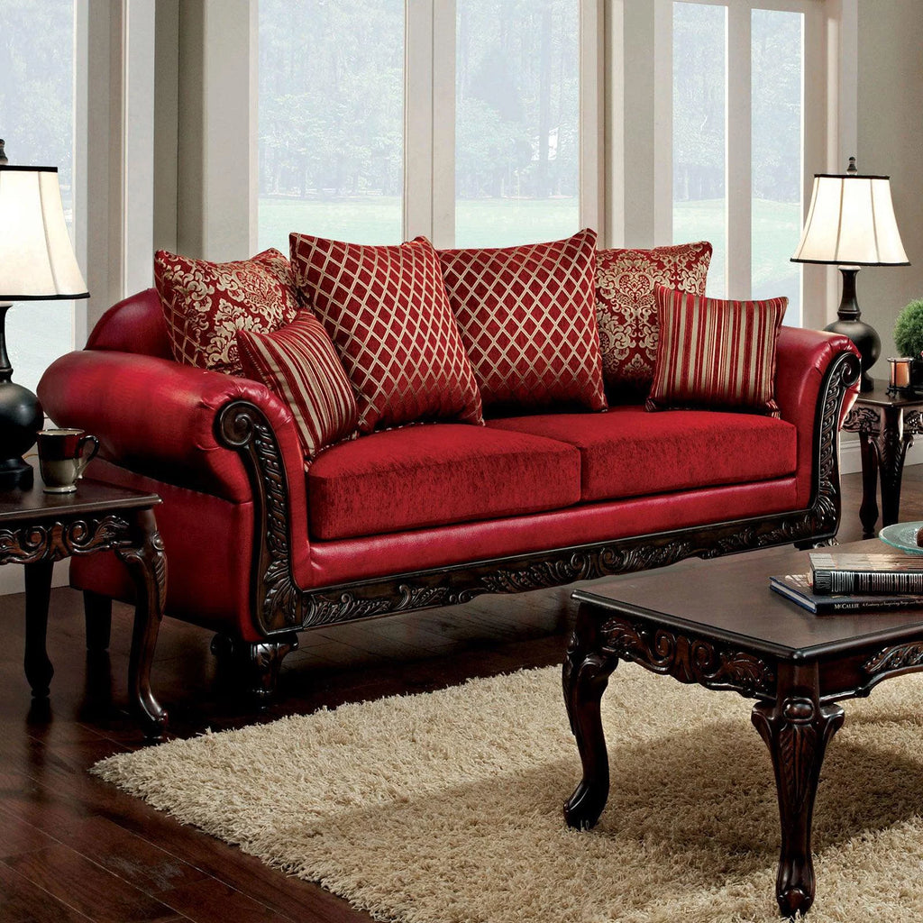 Red Leatherette Sofa and Loveseat C900