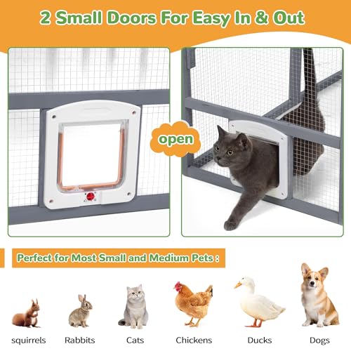 Grey Extra Large Wooden Outdoor Cat Enclosure with Canopy O9157