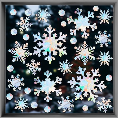 76 Pcs Extra Large Snowflake Window Clings 9.8 Inch Winter Iridescent Window Sticker Non Adhesive H4452