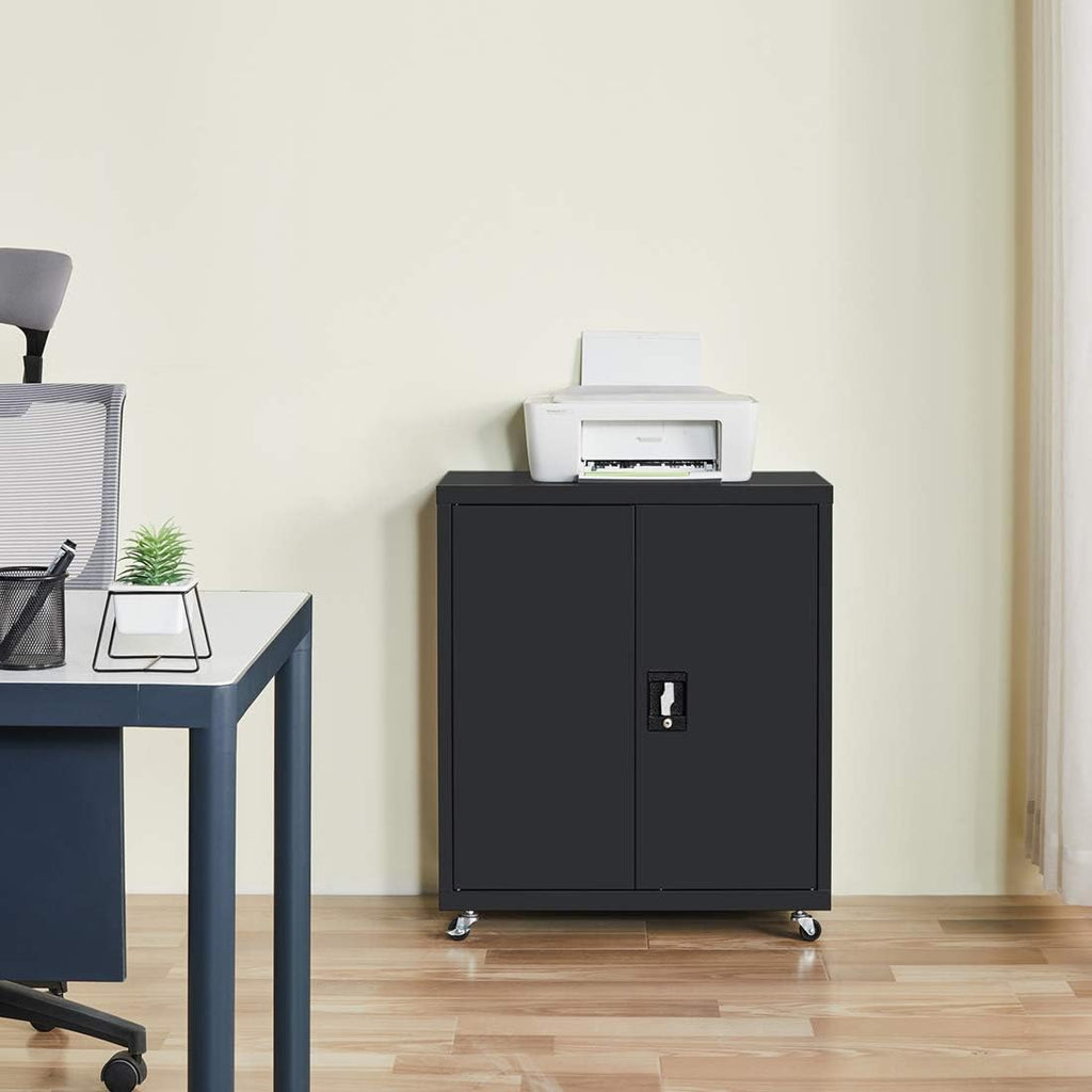 Black Metal Storage Cabinet with Wheels T197