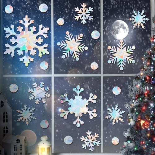 76 Pcs Extra Large Snowflake Window Clings 9.8 Inch Winter Iridescent Window Sticker Non Adhesive H4452