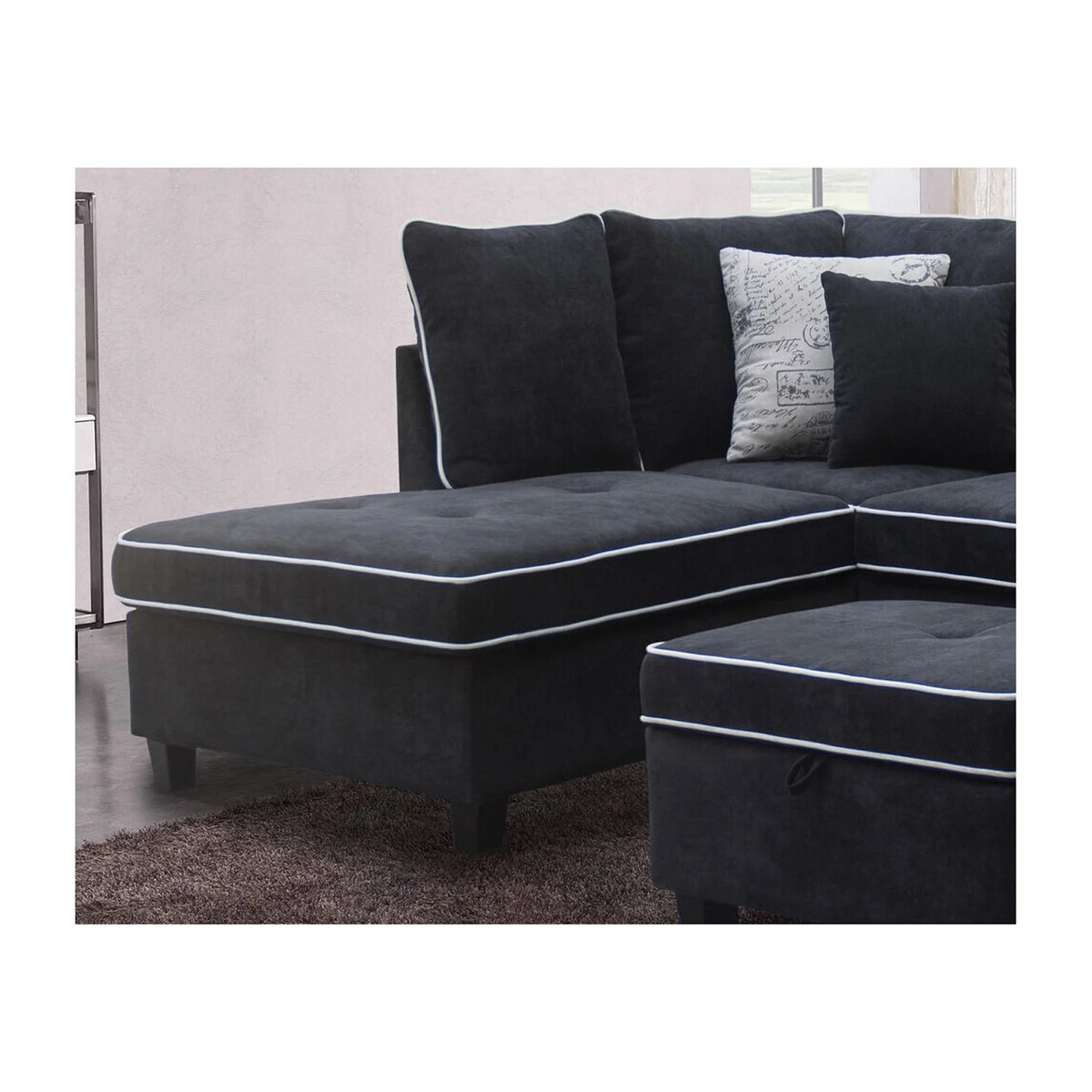 Country Cottage Fabric Sectional Sofa With Left-Facing Chaise And Storage Ottoman S397990