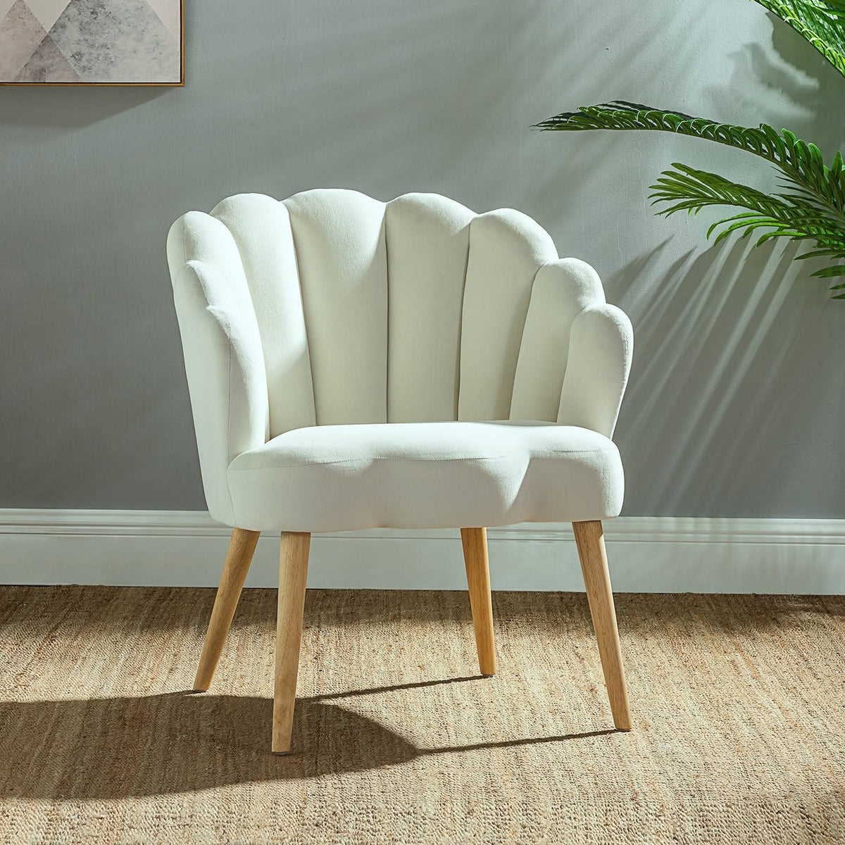 Ivory Scalloped Velvet Arm Chair G59291