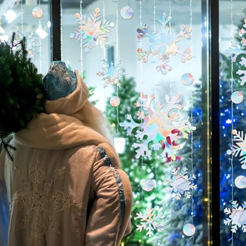 76 Pcs Extra Large Snowflake Window Clings 9.8 Inch Winter Iridescent Window Sticker Non Adhesive H4452