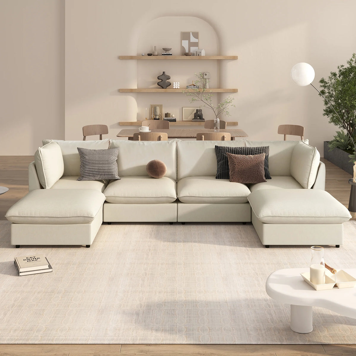 Large U-Shape Sectional Sofa with Removable Ottomans K394