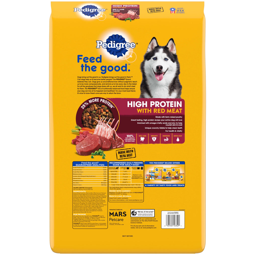 16 lb. Bag High Protein Dry Dog Food Beef and Lamb Flavor Kibble M92169
