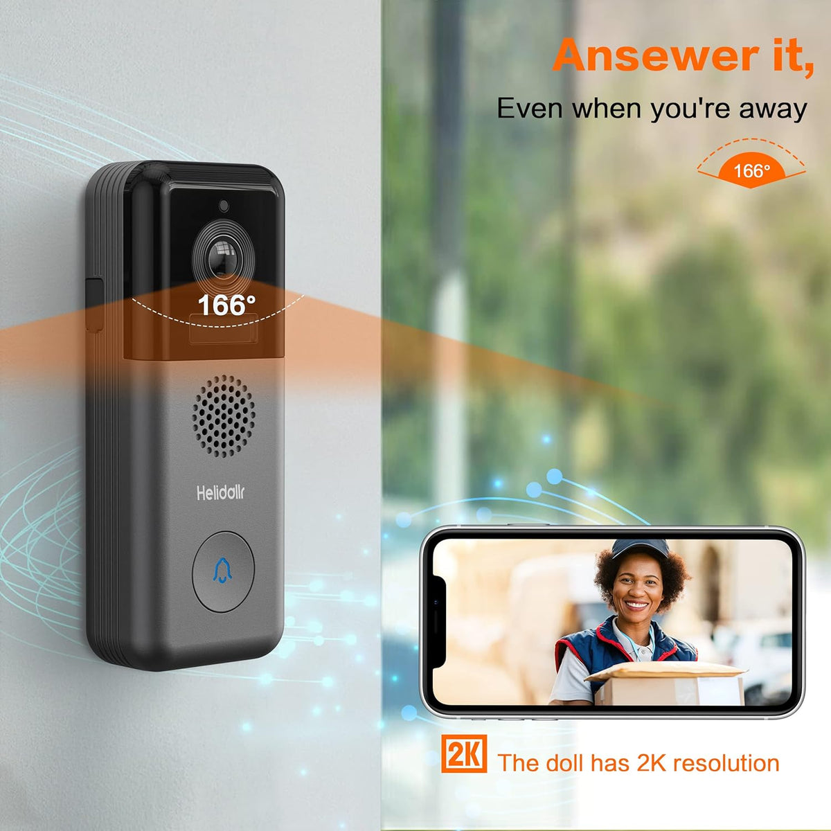 2K Wireless Video Doorbell Camera with 2-Way Audio Motion Detection Night Vision T76187