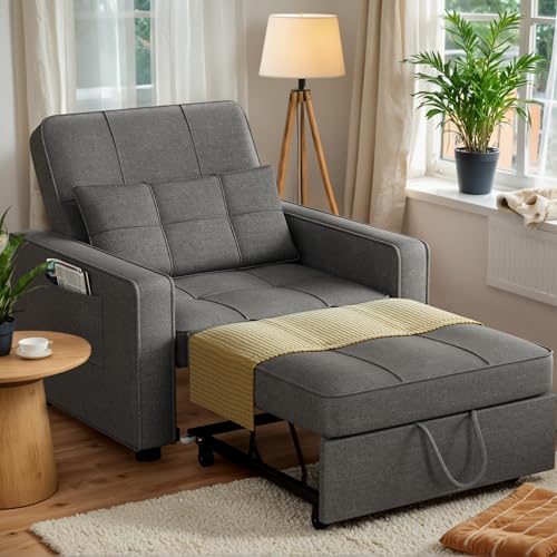 Beige Linen Fabric Convertible Sleeper Sofa Bed O303