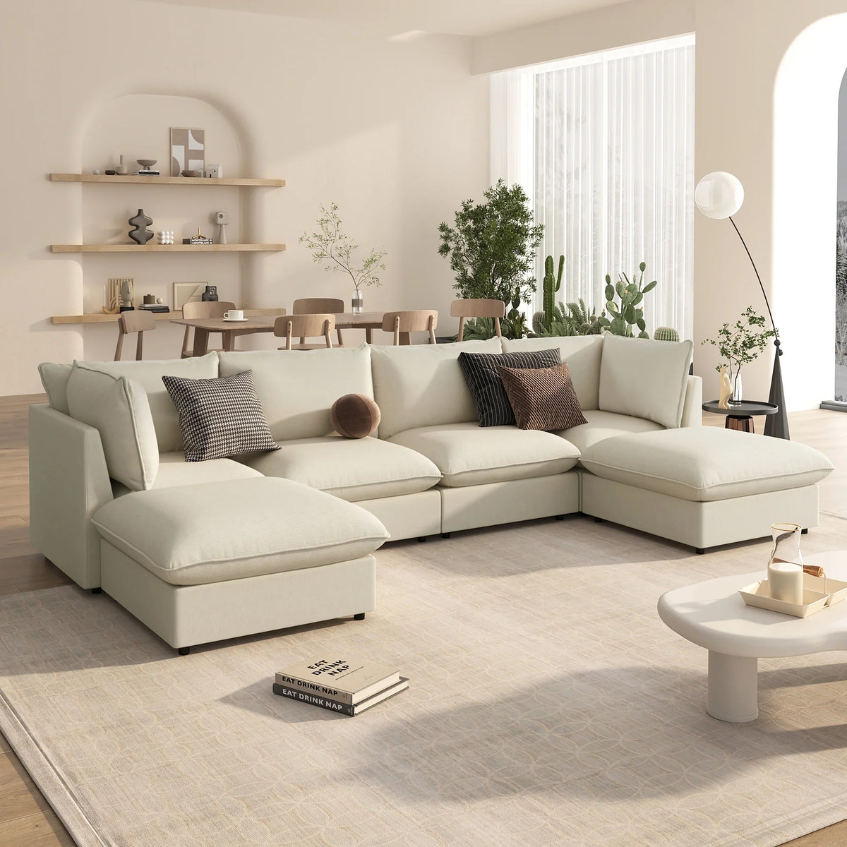 Large U-Shape Sectional Sofa with Removable Ottomans K394