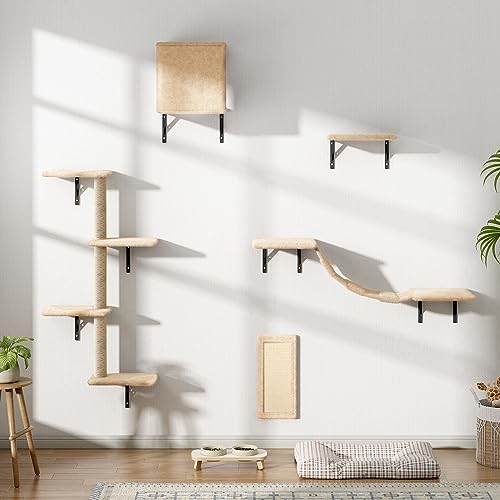 Gray 5 Piece Cat Shelves with Tree, Perch, Scratcher, Bridge & Condo K4661