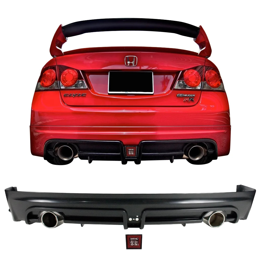 06-11 Civic 4Dr Rear Diffuser Twin Outlet with Red 3rd Brake Light L7175