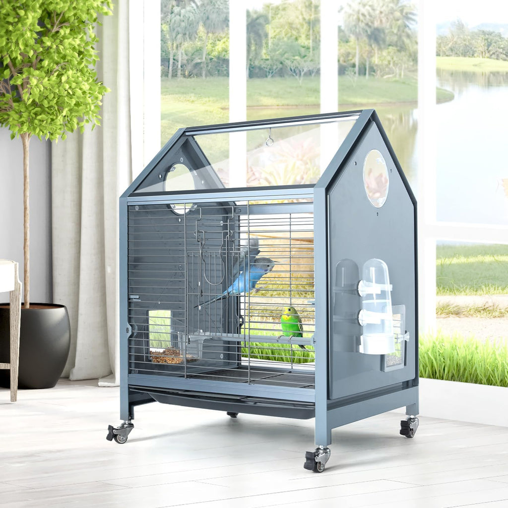 25 Inch Acrylic Bird Cage with Bird Feeders, Water Bottle, Perch Z234