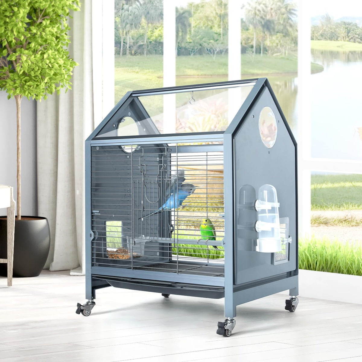 25 Inch Acrylic Bird Cage with Bird Feeders, Water Bottle, Perch Z234