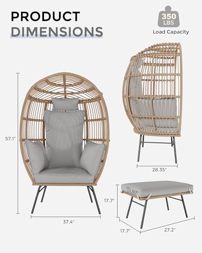 Grey Oversized Wicker Egg Chair with Ottoman M569893
