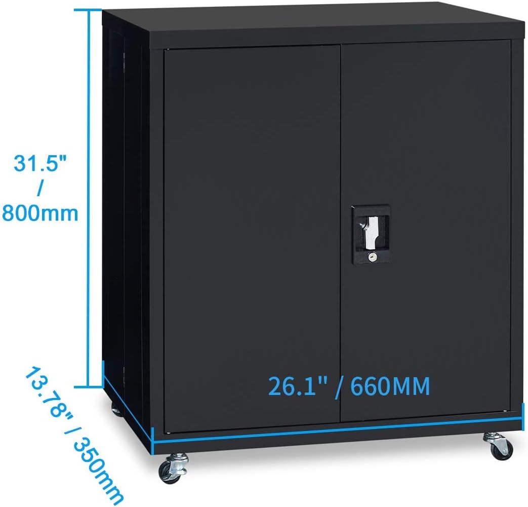 Black Metal Storage Cabinet with Wheels T197