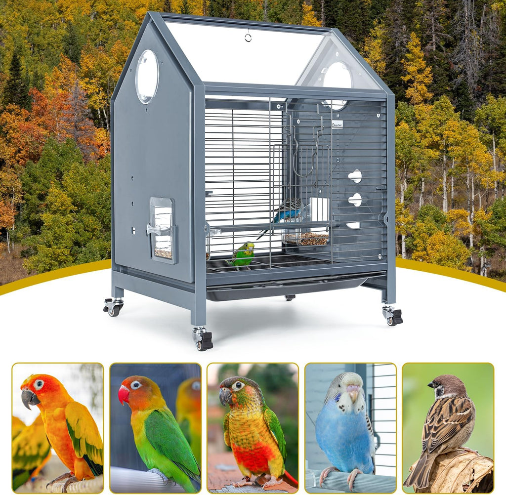 25 Inch Acrylic Bird Cage with Bird Feeders, Water Bottle, Perch Z234