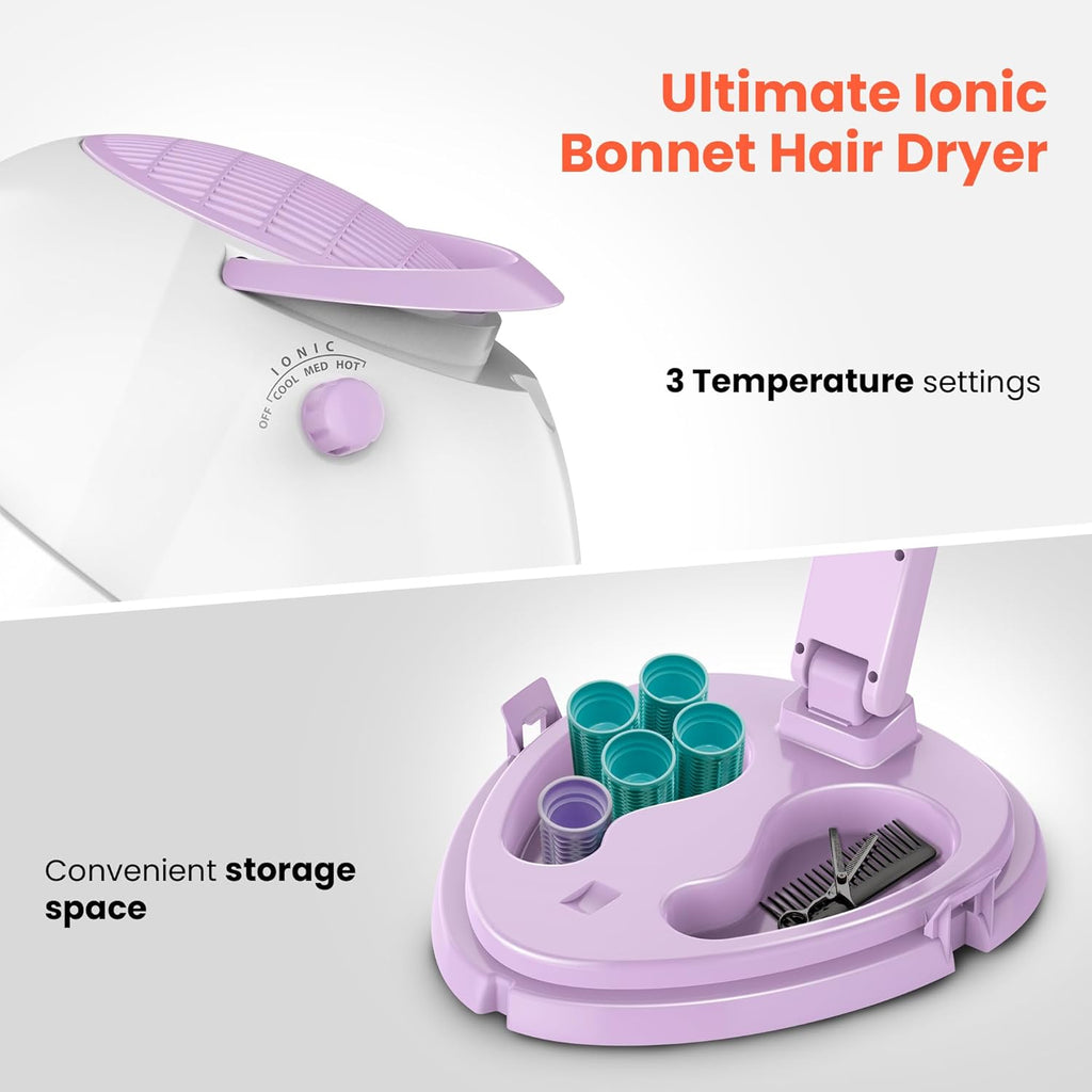 1875W Ionic Hooded Hair Dryer with 3 Heating Settings J92896