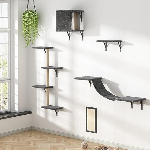 Gray 5 Piece Cat Shelves with Tree, Perch, Scratcher, Bridge & Condo K4661