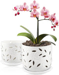 Set of 2 Ceramic Orchid Pots with Saucers, 5 inch & 6 inch G12102