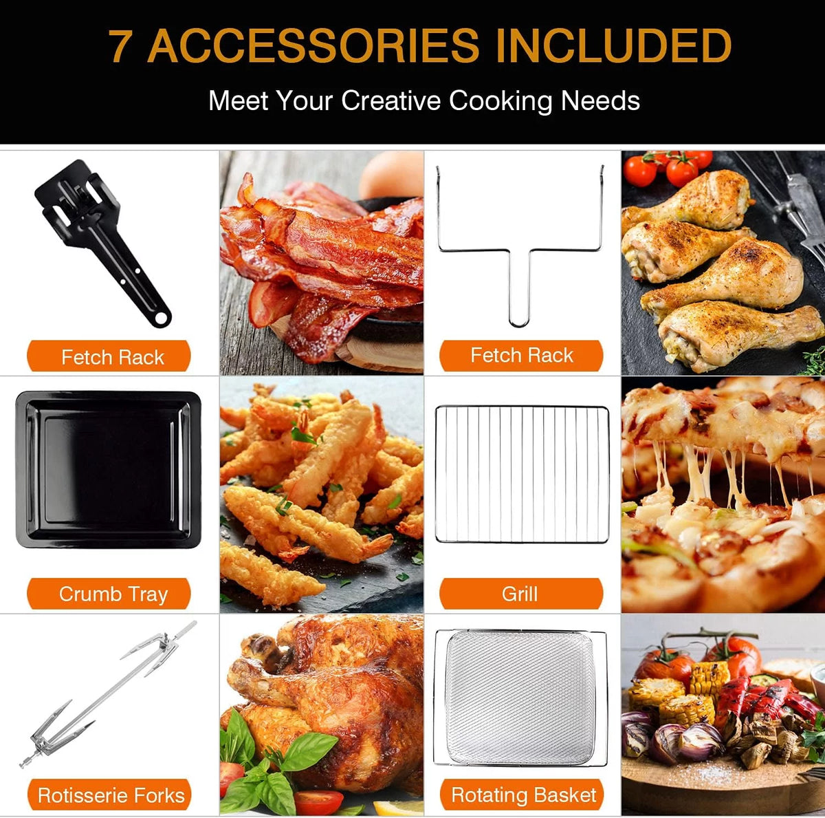 26QT Extra Large Digital Convection Oven Air Fryer Combo With Rotisserie And Dehydrator Q148