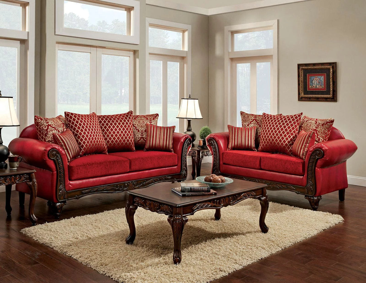 Red Leatherette Sofa and Loveseat C900