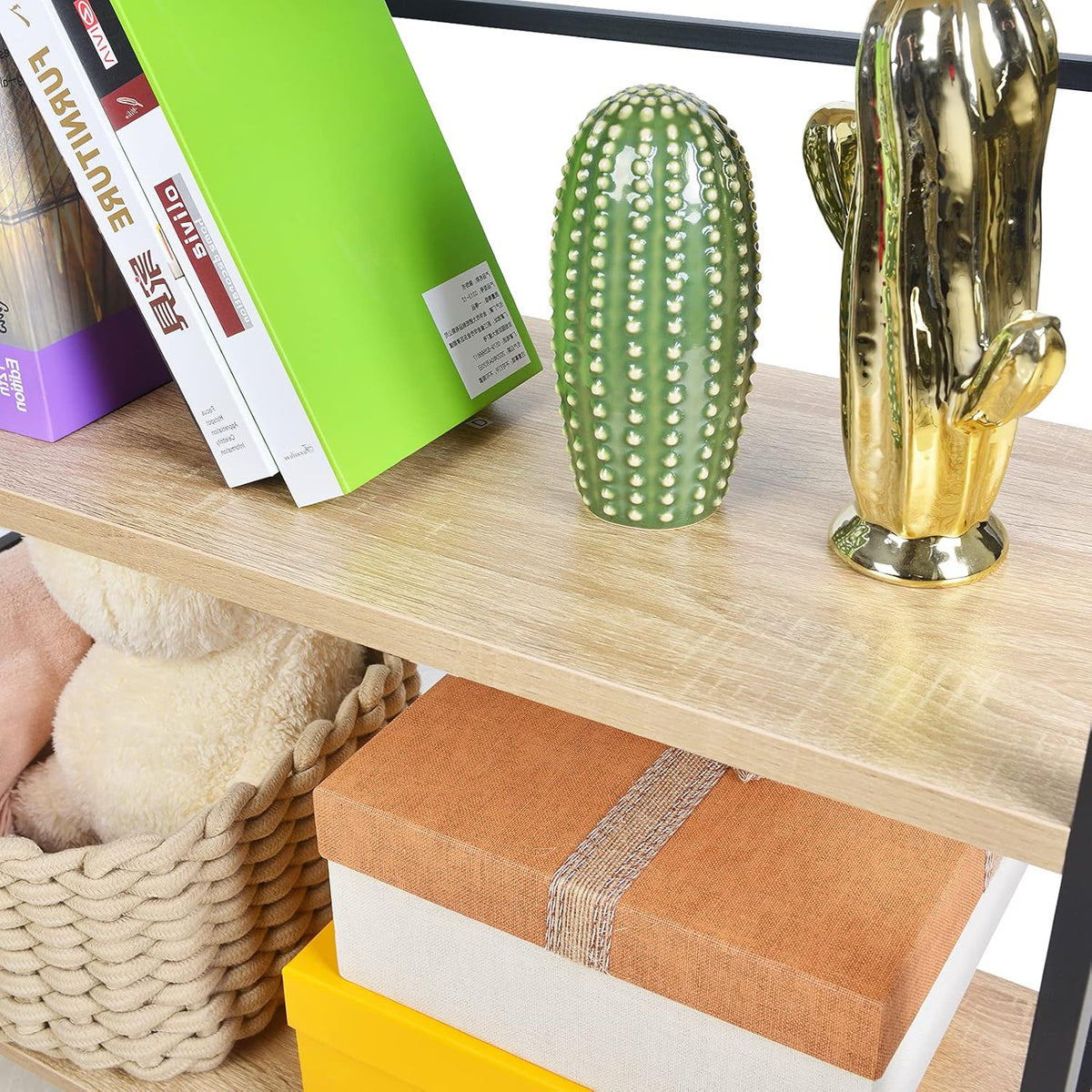 3-Tier Wood Bookshelf with Metal Frame T1645