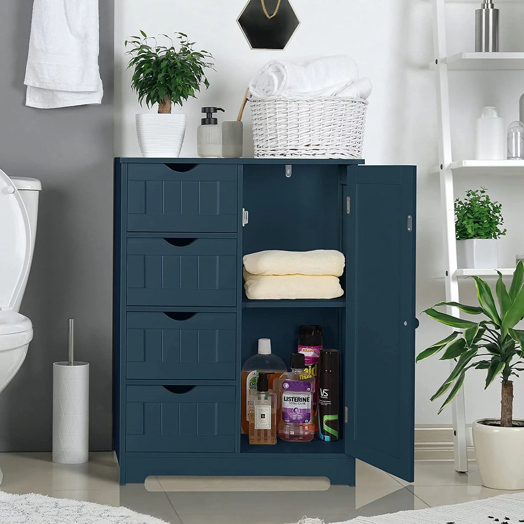 Blue 4 Drawer Storage Cabinet with Cupboard E145