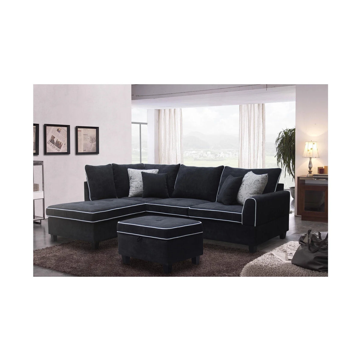 Country Cottage Fabric Sectional Sofa With Left-Facing Chaise And Storage Ottoman S397990