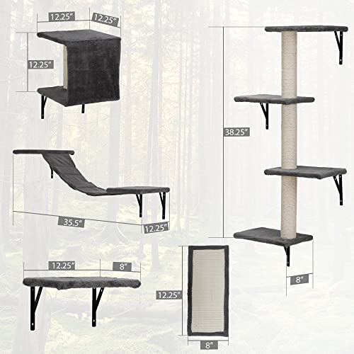 Gray 5 Piece Cat Shelves with Tree, Perch, Scratcher, Bridge & Condo K4661