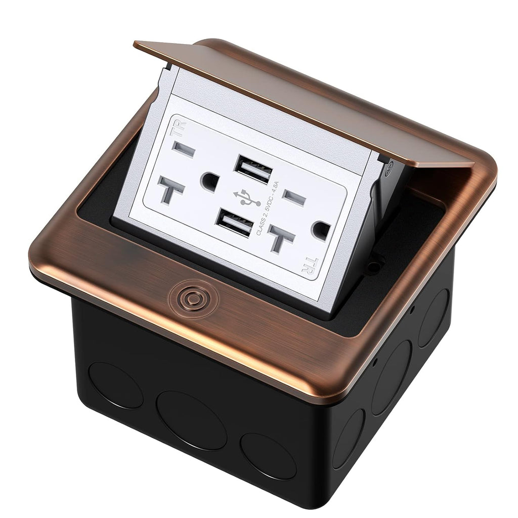 4.8A USB Pop Up Floor Waterproof Electrical Outlet Receptacle Stainless Steel Box B689532