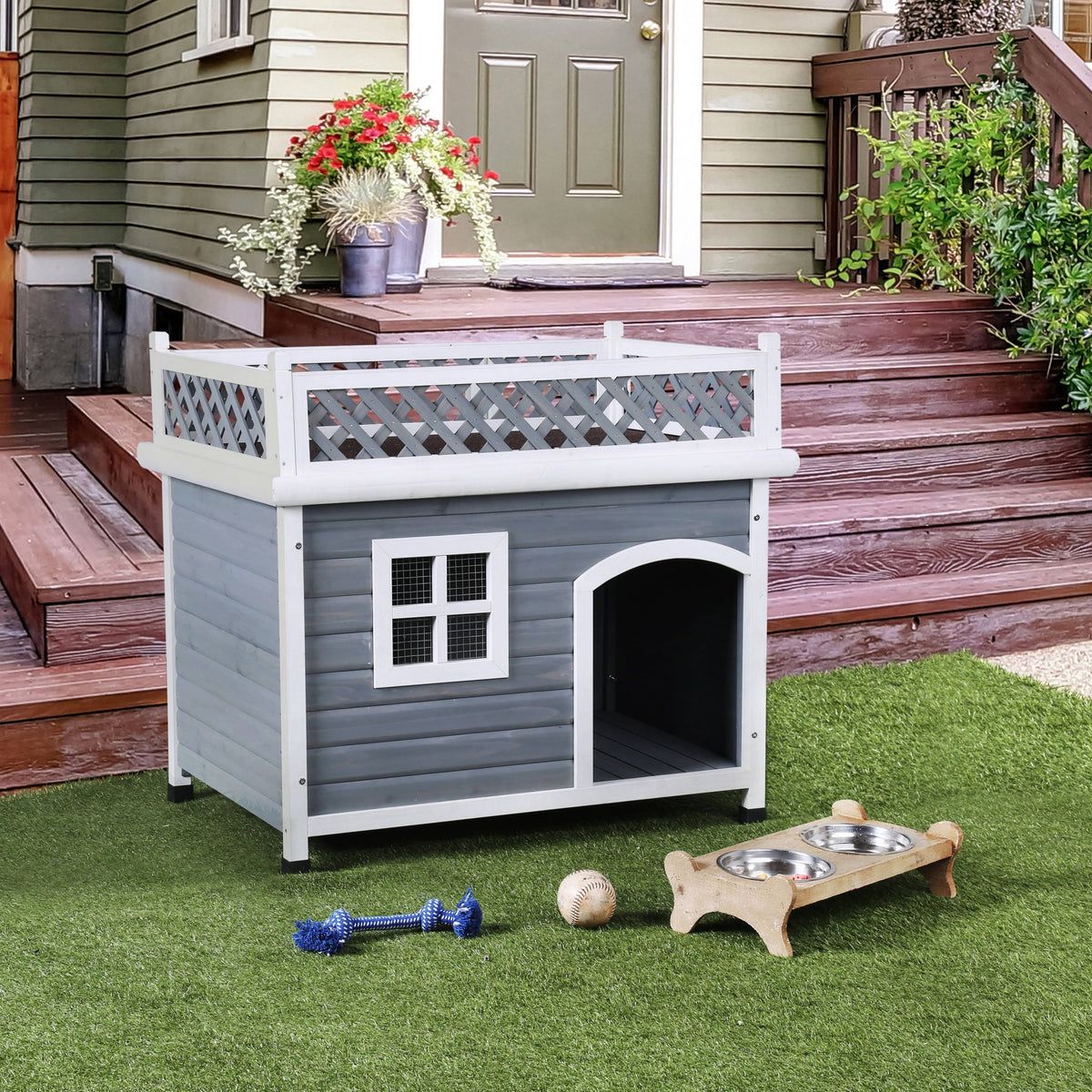 Grey Solid Wood Pet House V88818