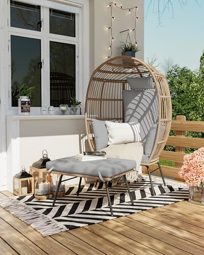 Grey Oversized Wicker Egg Chair with Ottoman M569893