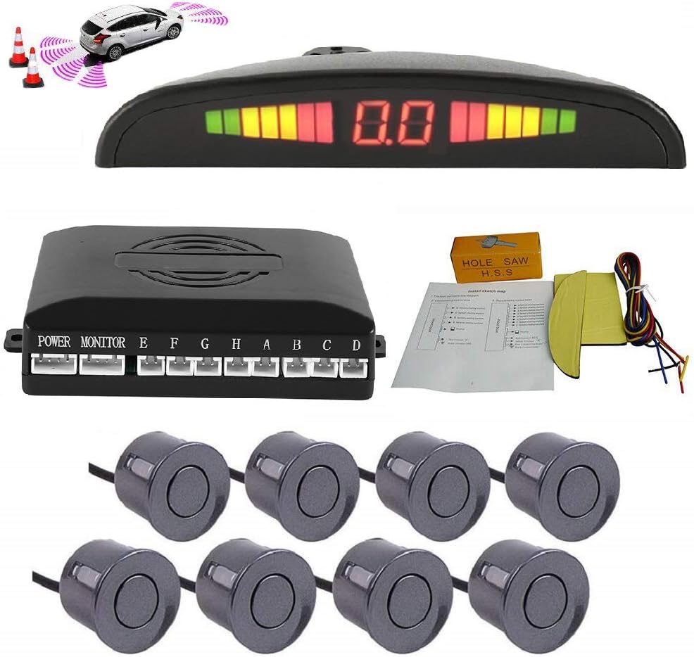 8 Reversing Sensors Kit with Front and Rear Alarm Buzzer LED Display White Pack of 2 J6118