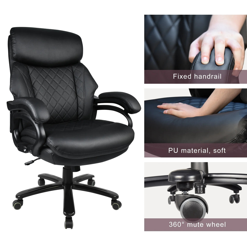 Heavy Duty High Back Ergonomic Leather Office Chair, Black L109863