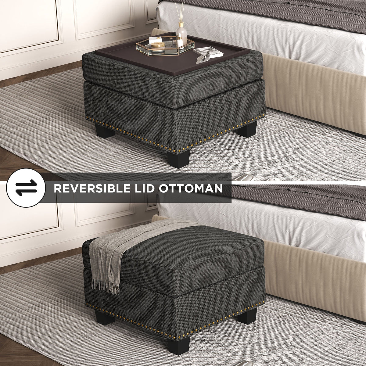 Dark Gray Storage Ottoman H616058