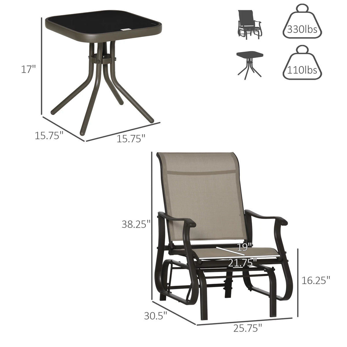 3 Pc Outdoor Swing Chairs with Table Set T13710