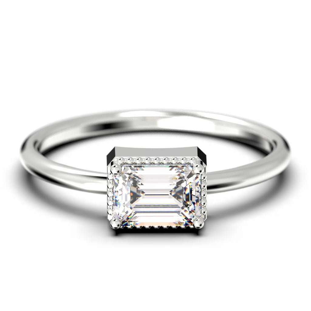 Emerald Cut Diamond Moissanite Engagement Ring In 10K Solid White Gold Z673