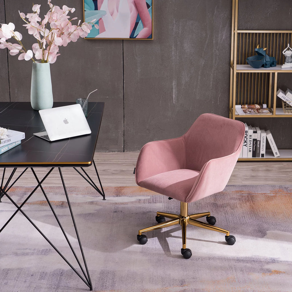 Modern Adjustable Height 360 Revolving Office Chair with Gold Metal Legs R87425