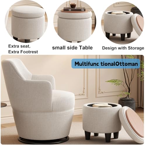 Beige 360 Swivel Accent Chair with Ottoman P96284