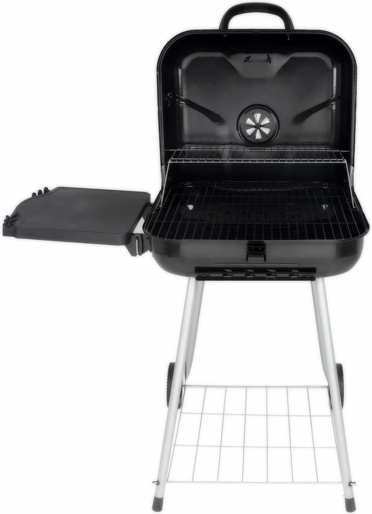 22 Square Steel Charcoal Grill with Foldable Side Shelf, Black Y625
