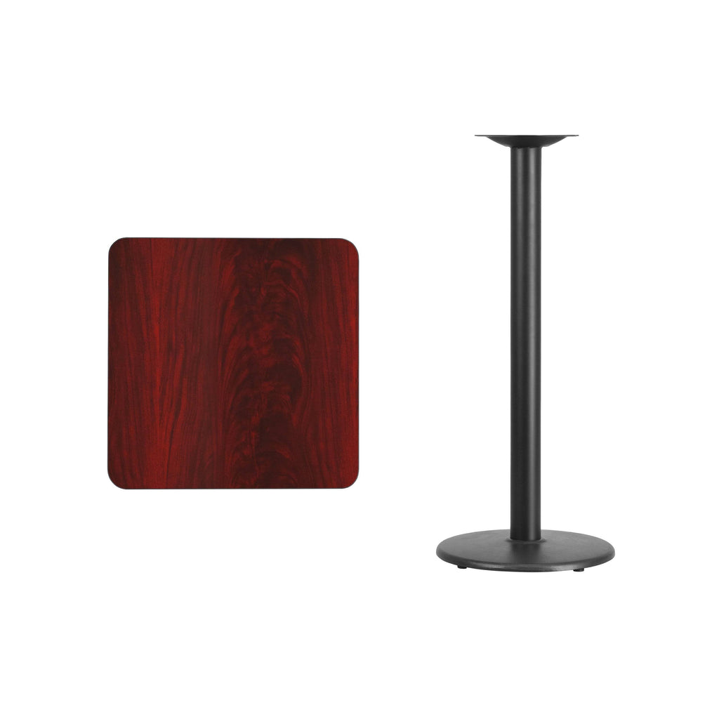 Square Black Laminate Table Top with Round Bar Height Table Base S167410
